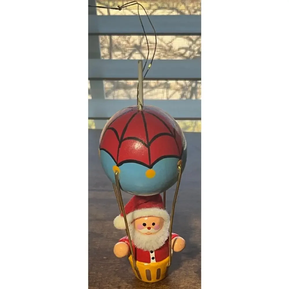 Vintage Avon Gallery Orginals Wooden Christmas Ornament Santa Hot Air Balloon